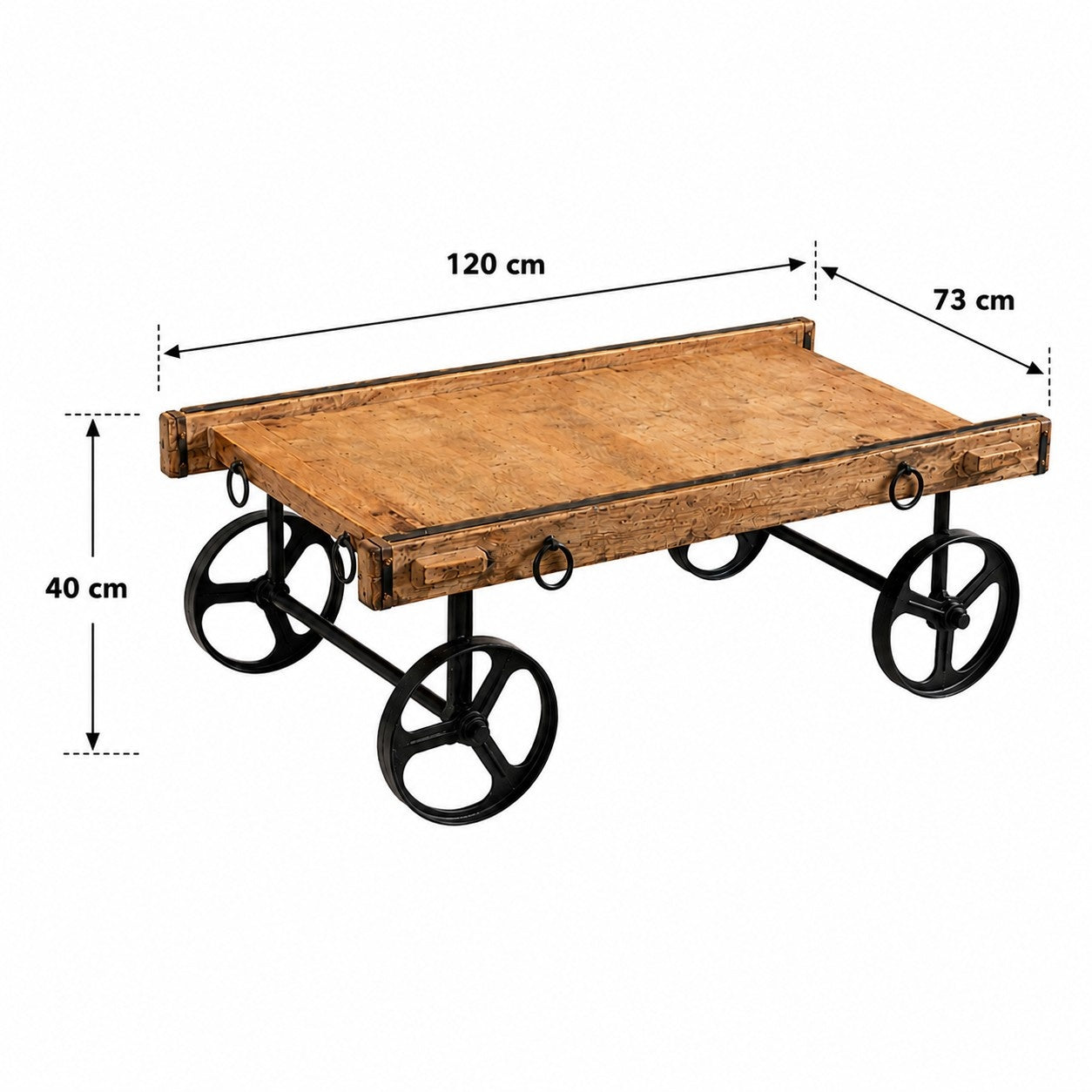 Industrial Cart-Style Wooden Coffee Table
