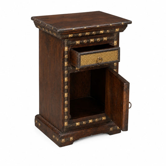 Rustic Wooden Bedside Cabinet with Drawer and Storage Compartment