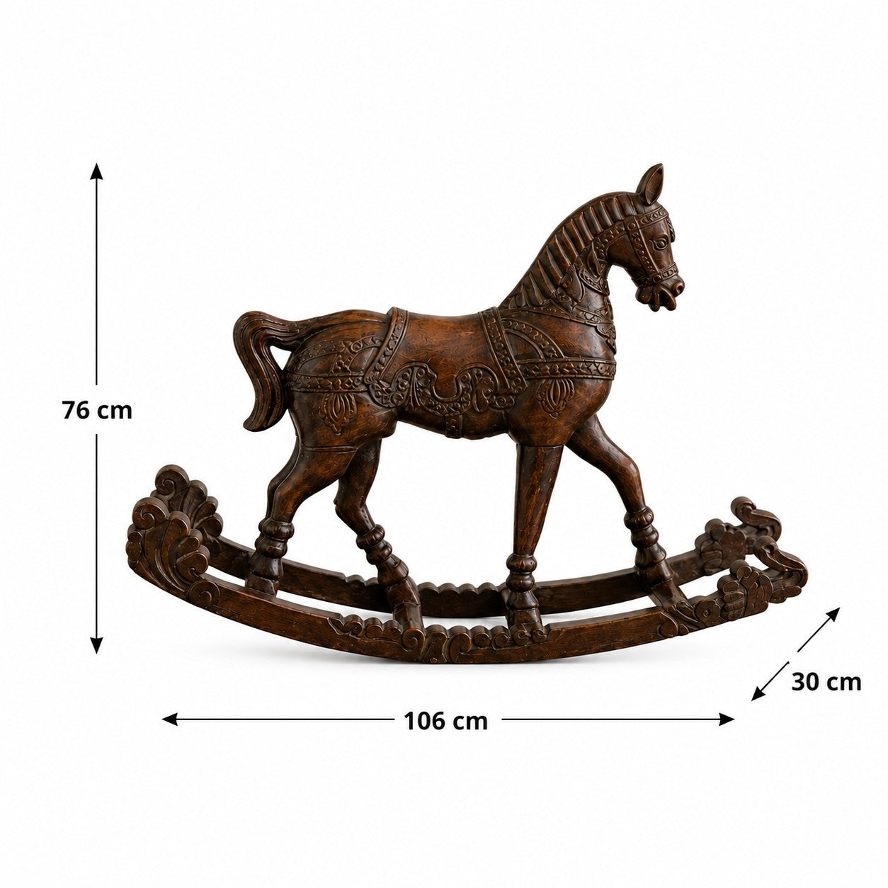 Hand-Carved Wooden Rocking Horse Sculpture