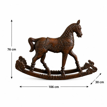 Hand-Carved Wooden Rocking Horse Sculpture