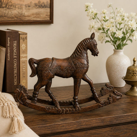 Hand-Carved Wooden Rocking Horse Sculpture