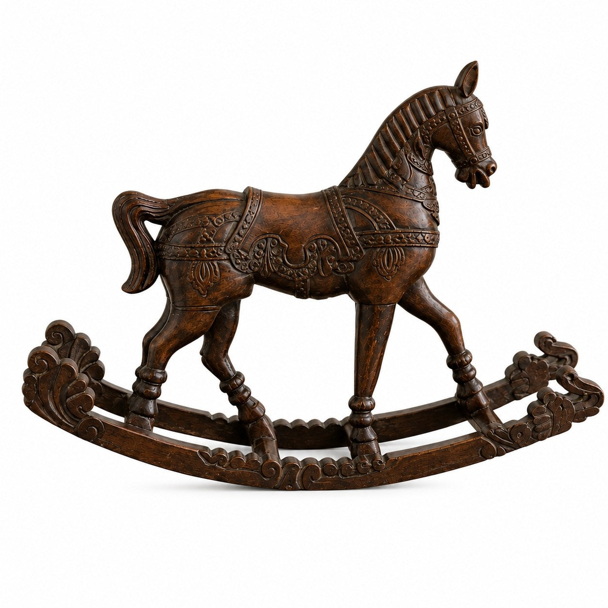 Hand-Carved Wooden Rocking Horse Sculpture