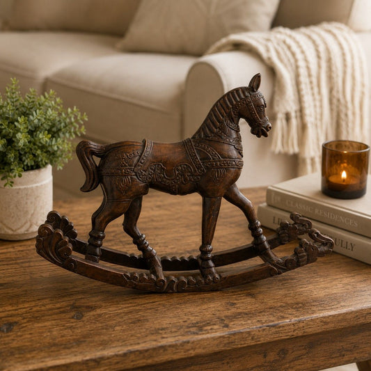 Hand-Carved Wooden Rocking Horse Sculpture