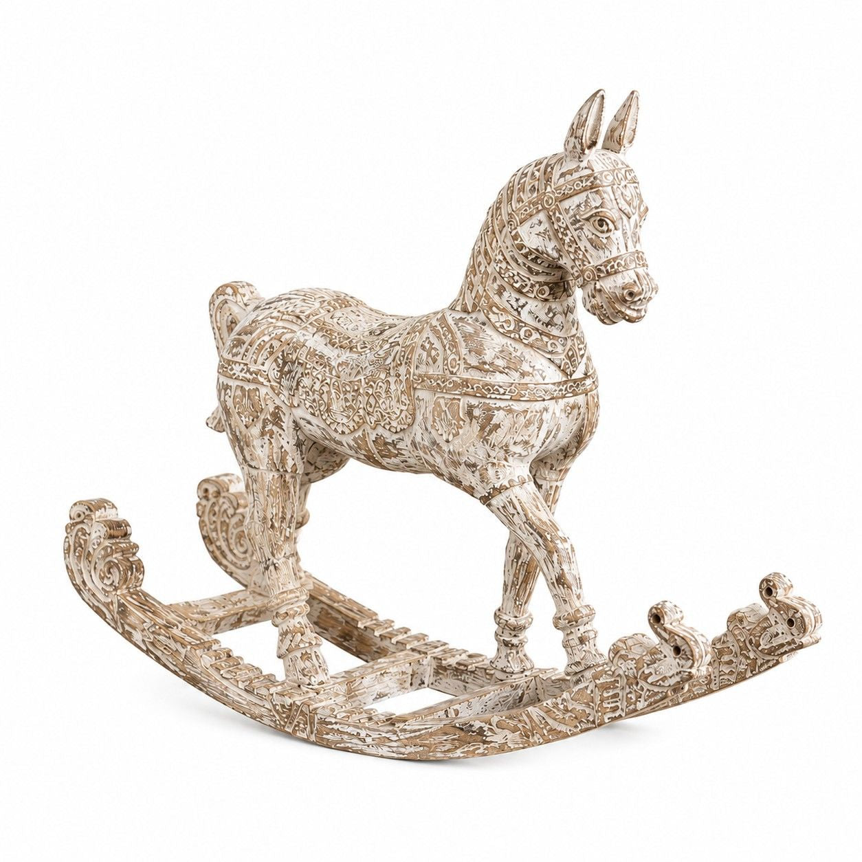 Hand-Carved Rustic Wooden Rocking Horse Sculpture