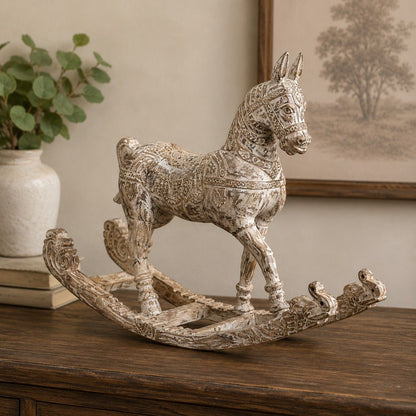 Hand-Carved Rustic Wooden Rocking Horse Sculpture