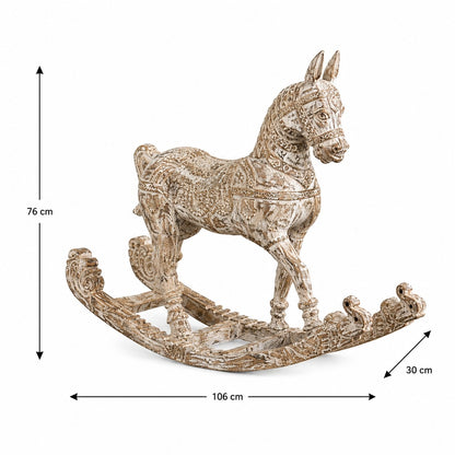 Hand-Carved Rustic Wooden Rocking Horse Sculpture