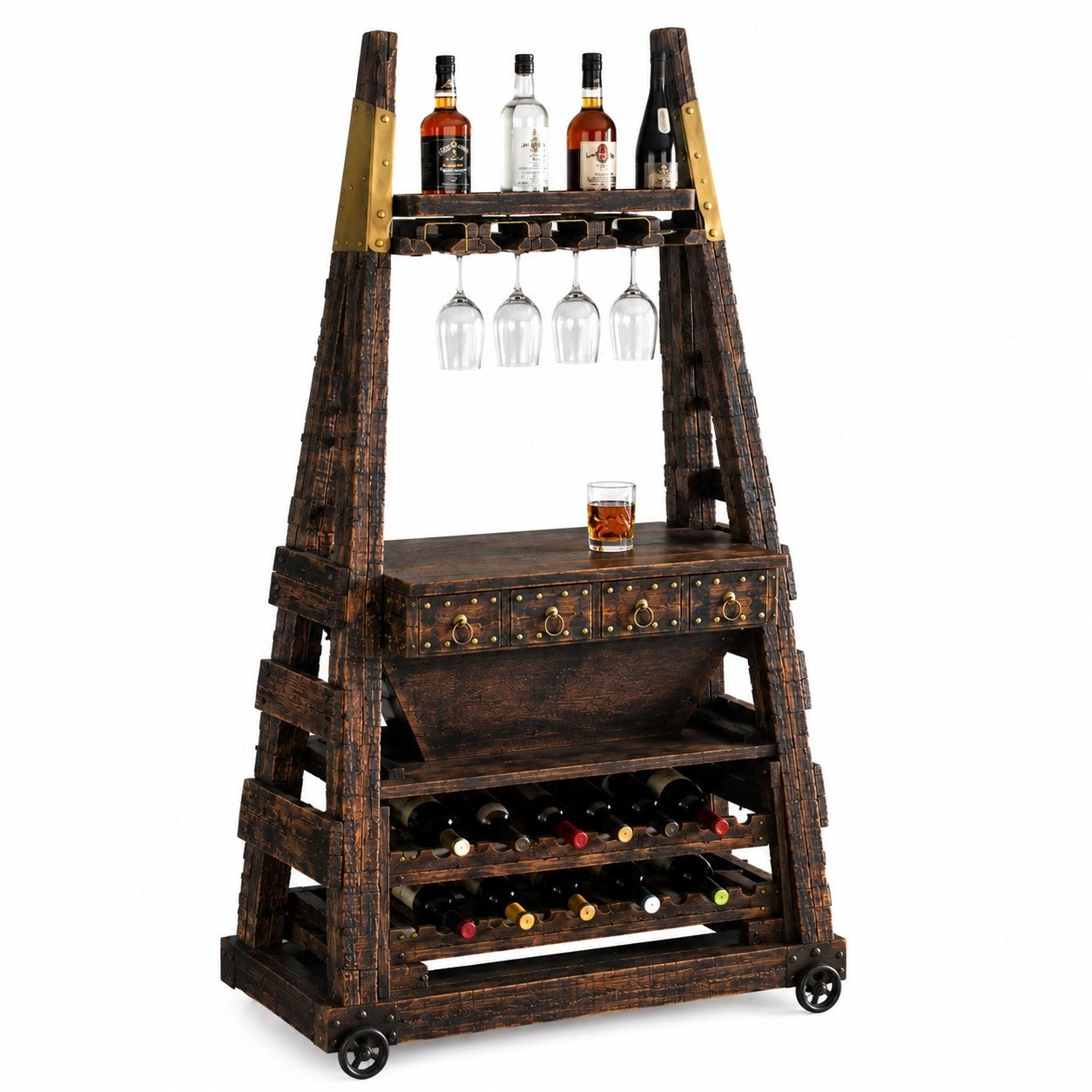 Industrial Wooden Bar Counter with Wine Storage