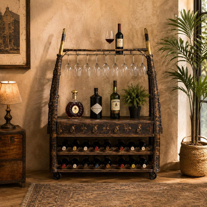 Industrial Iron & Wood Display Rack Cabinet