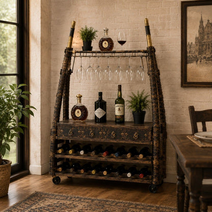 Industrial Iron & Wood Display Rack Cabinet