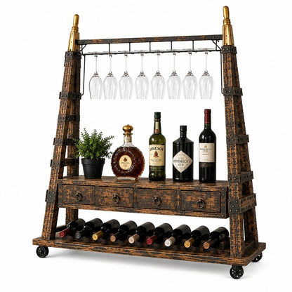 Industrial Iron & Wood Display Cabinet with Drawers