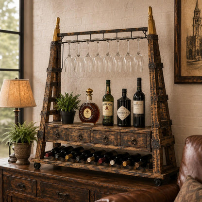 Industrial Iron & Wood Display Cabinet with Drawers