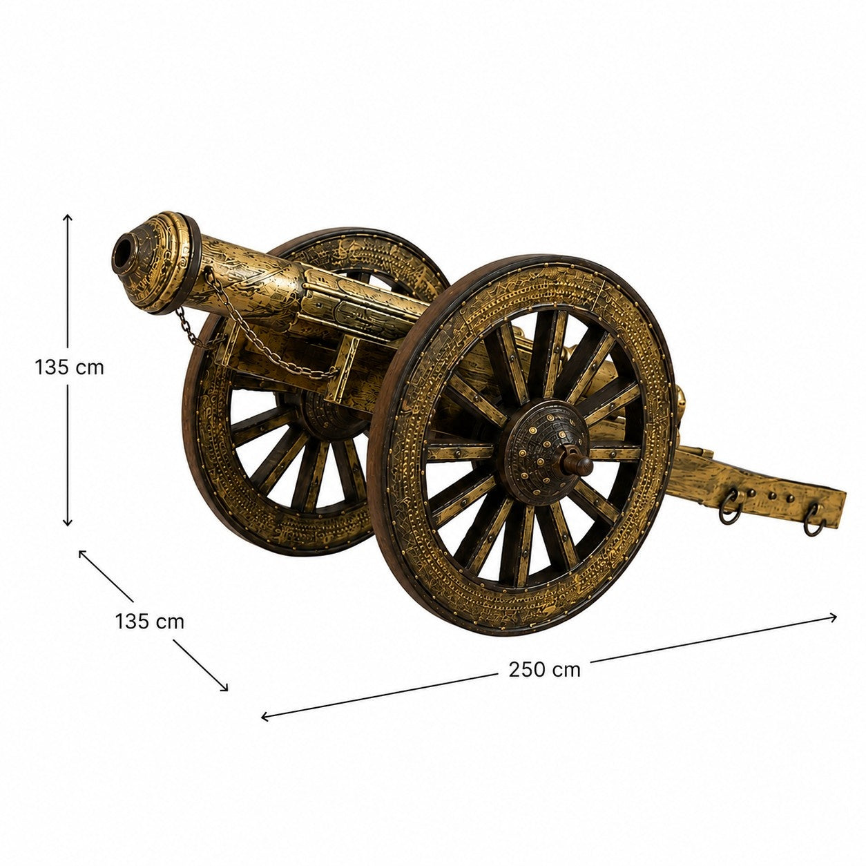 Decorative Brass Cannon Replica on Wooden Carriage