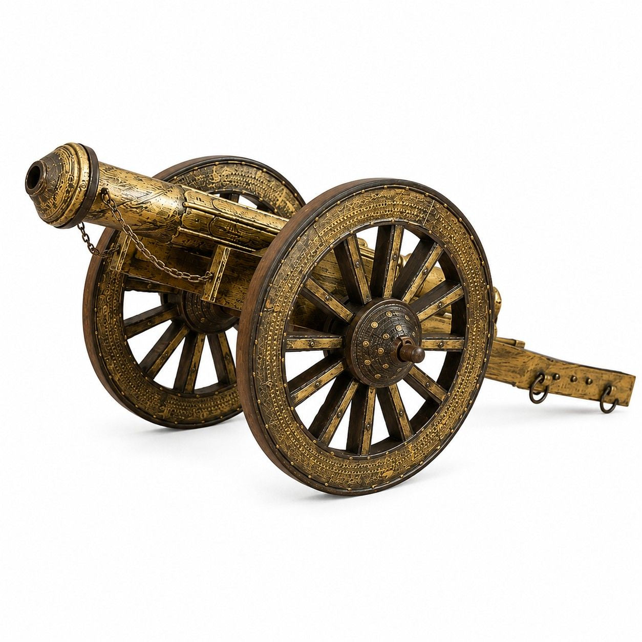 Decorative Brass Cannon Replica on Wooden Carriage