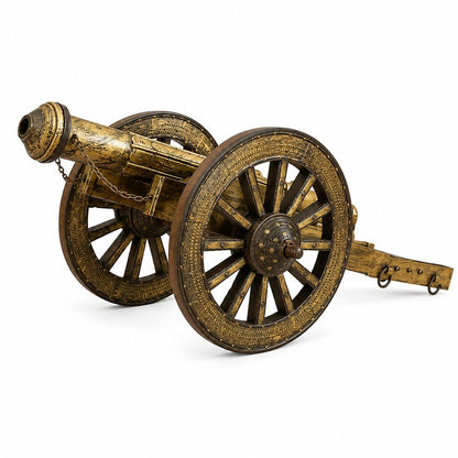 Decorative Brass Cannon Replica on Wooden Carriage