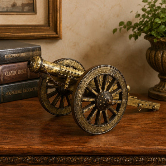 Decorative Brass Cannon Replica on Wooden Carriage