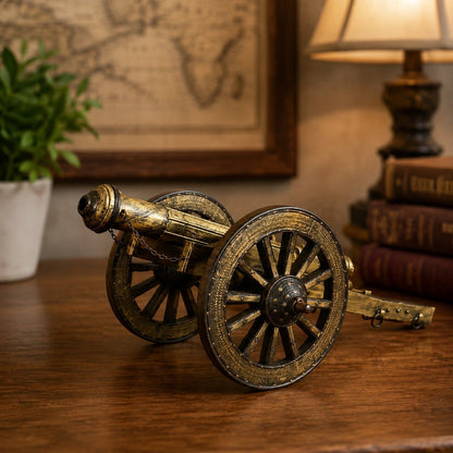 Decorative Brass Cannon Replica on Wooden Carriage