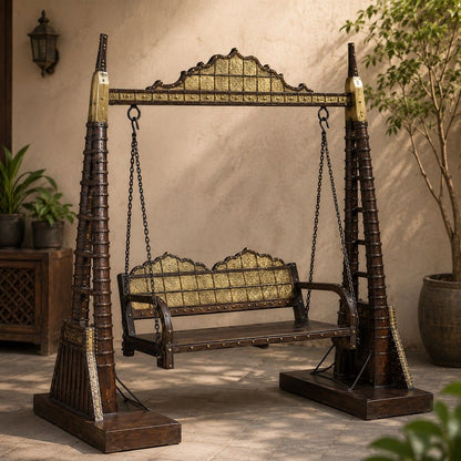 Handcrafted Brass & Wood Garden Swing
