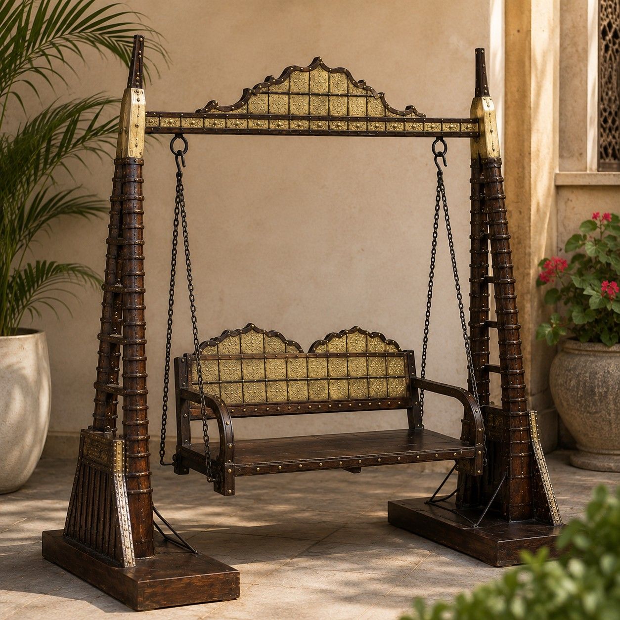 Handcrafted Brass & Wood Garden Swing