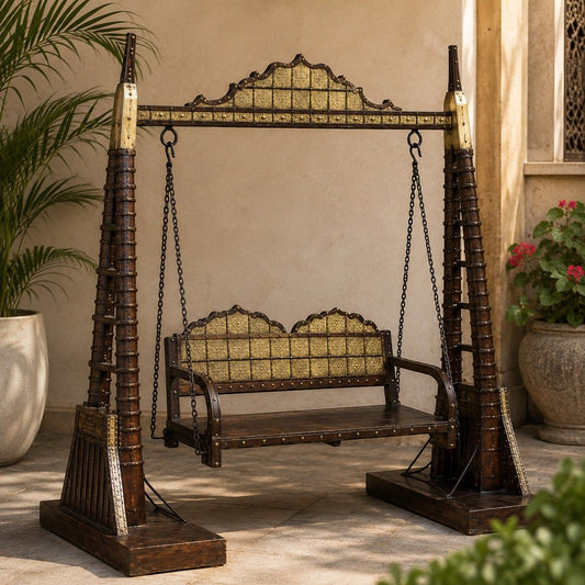 Handcrafted Brass & Wood Garden Swing