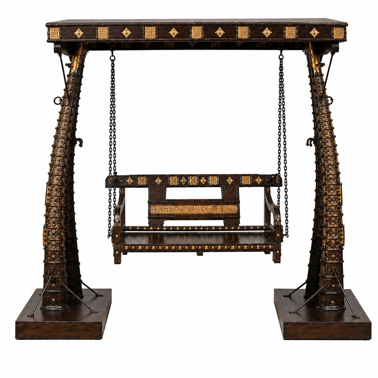 Luxury Brass & Wood Swing with Ornamental Detailing