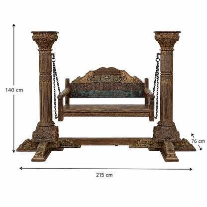 Hand-Carved Pillar Swing with Antique Finish