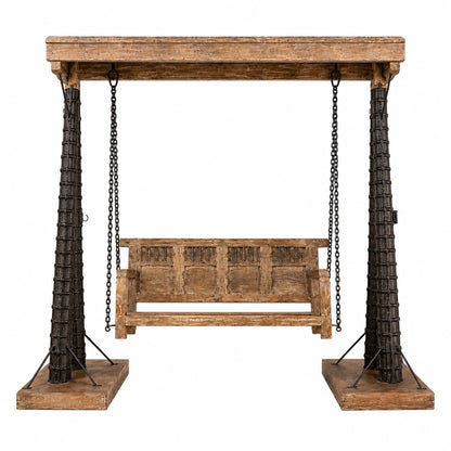 Industrial Iron & Wood Swing with Rustic Finish