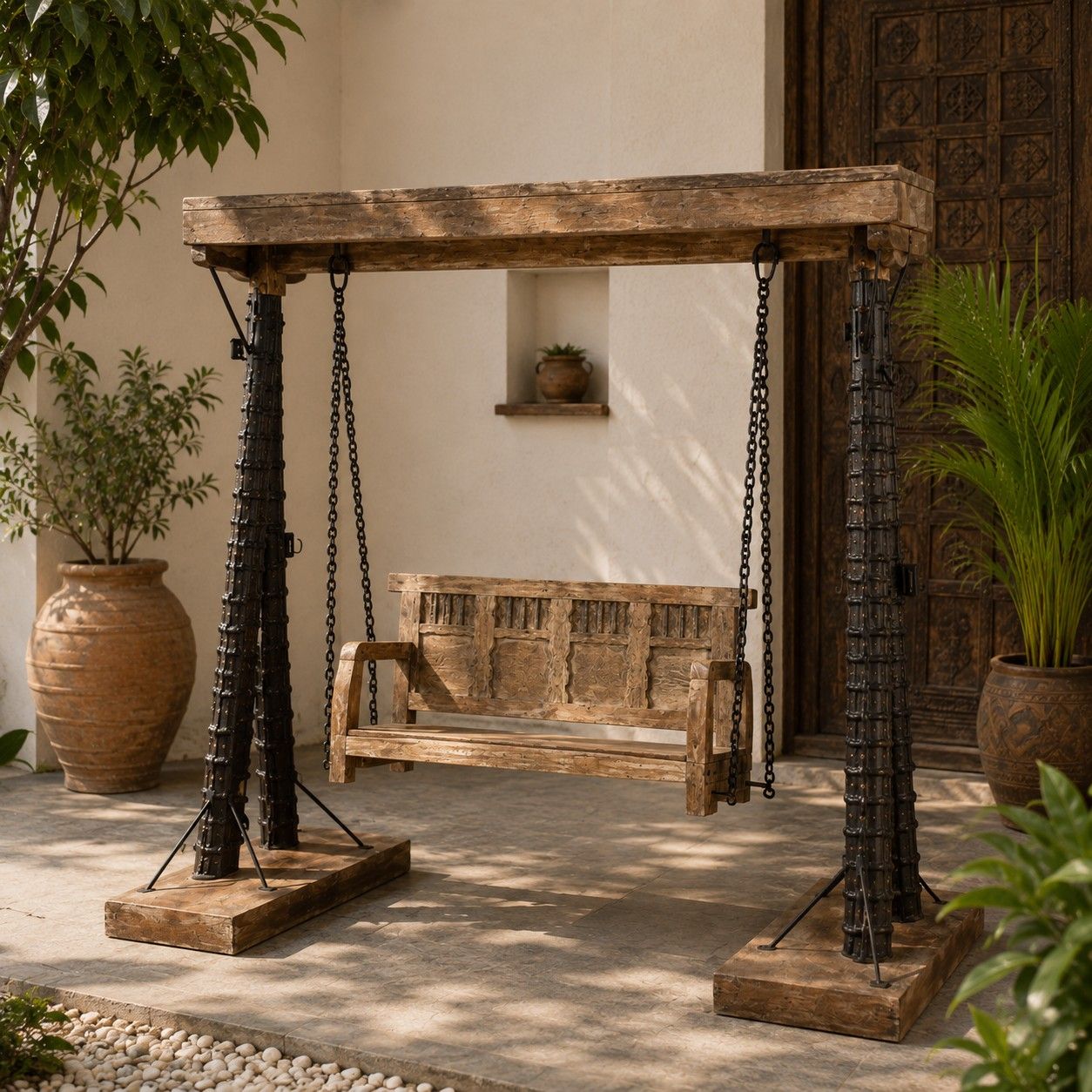 Industrial Iron & Wood Swing with Rustic Finish