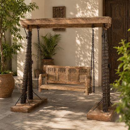 Industrial Iron & Wood Swing with Rustic Finish