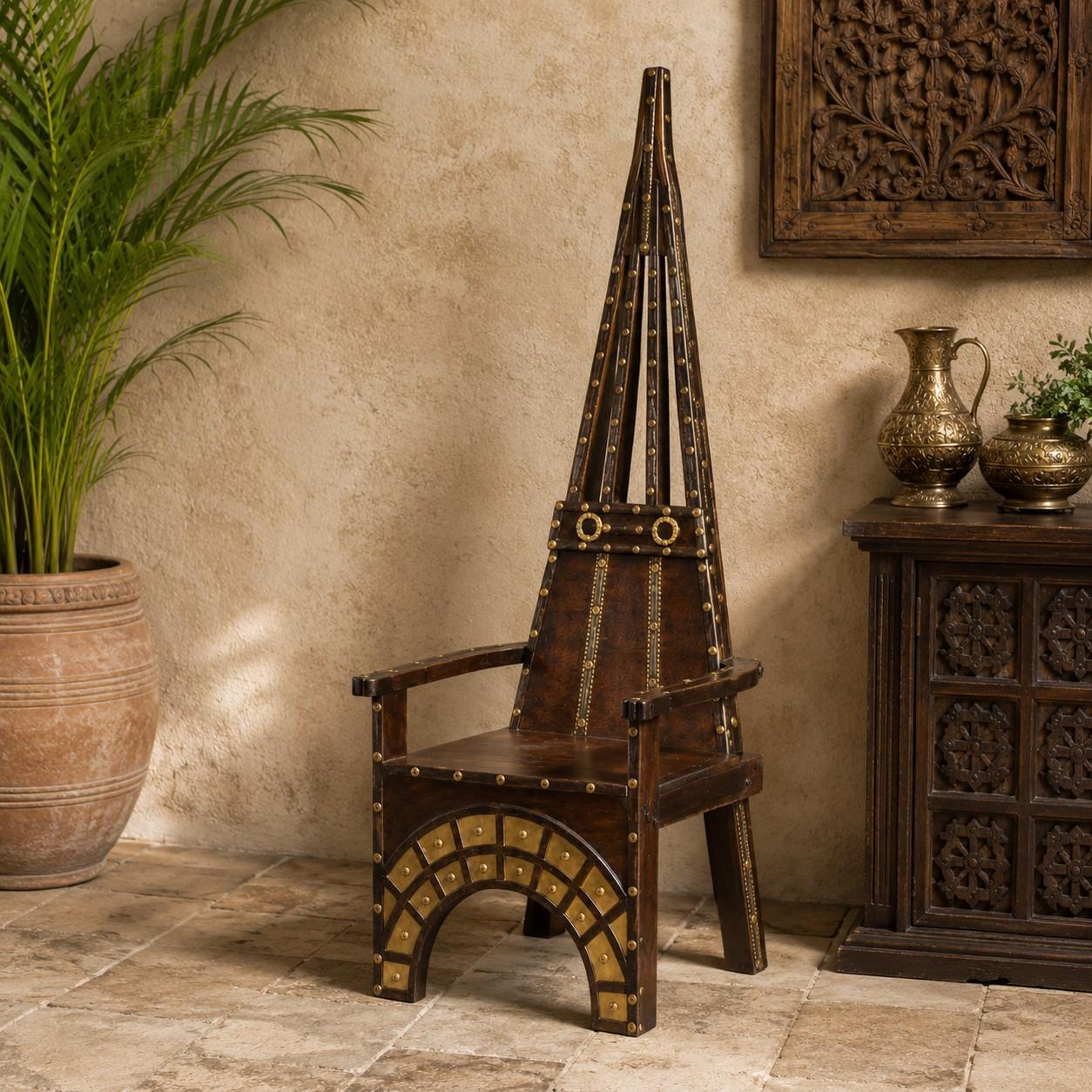 Royal Throne Chair with Brass Inlay Detailing