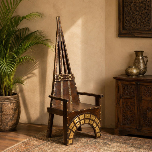 Royal Throne Chair with Brass Inlay Detailing