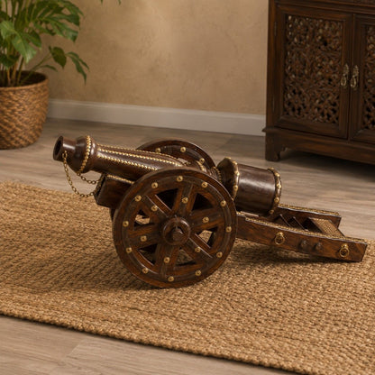 Decorative Wooden Cannon Replica with Brass Accents