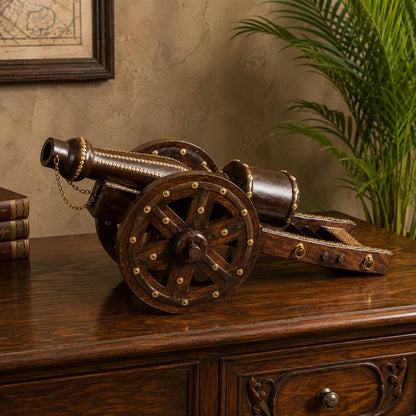 Decorative Wooden Cannon Replica with Brass Accents