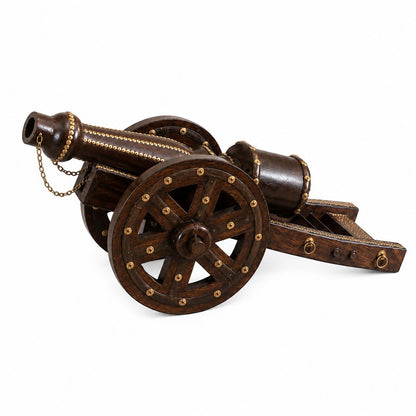 Decorative Wooden Cannon Replica with Brass Accents