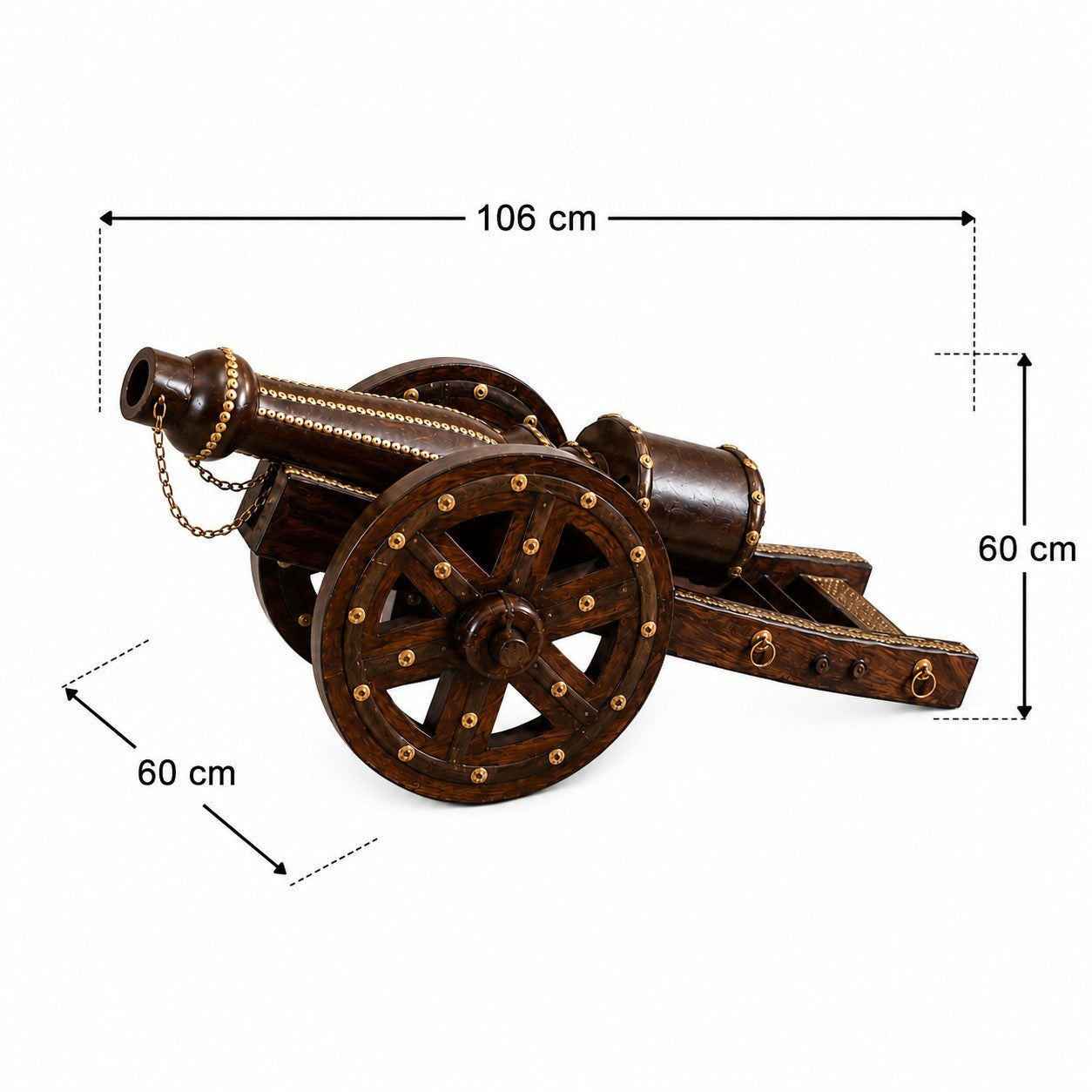 Decorative Wooden Cannon Replica with Brass Accents