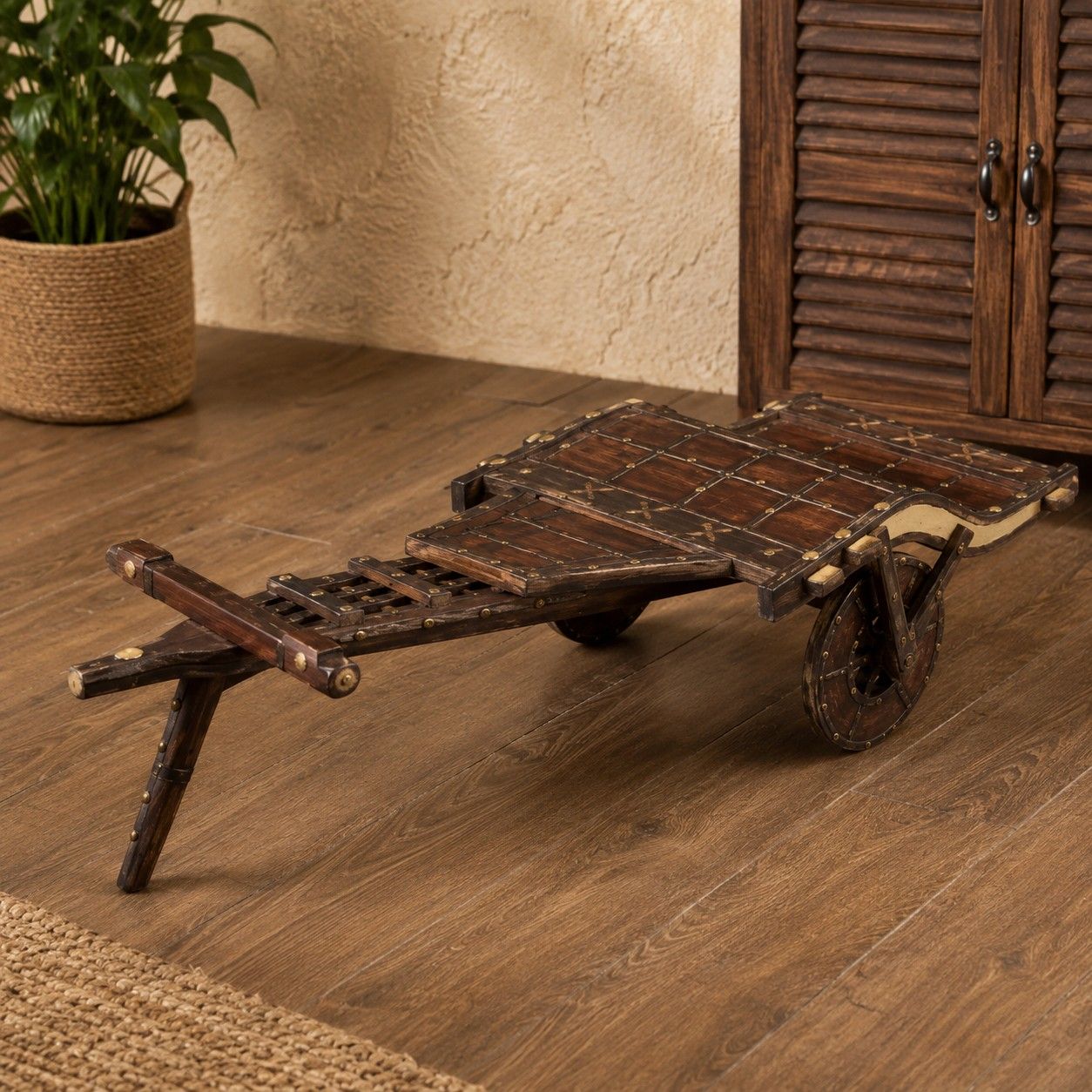 Heritage Wooden Handcart with Brass Detailing