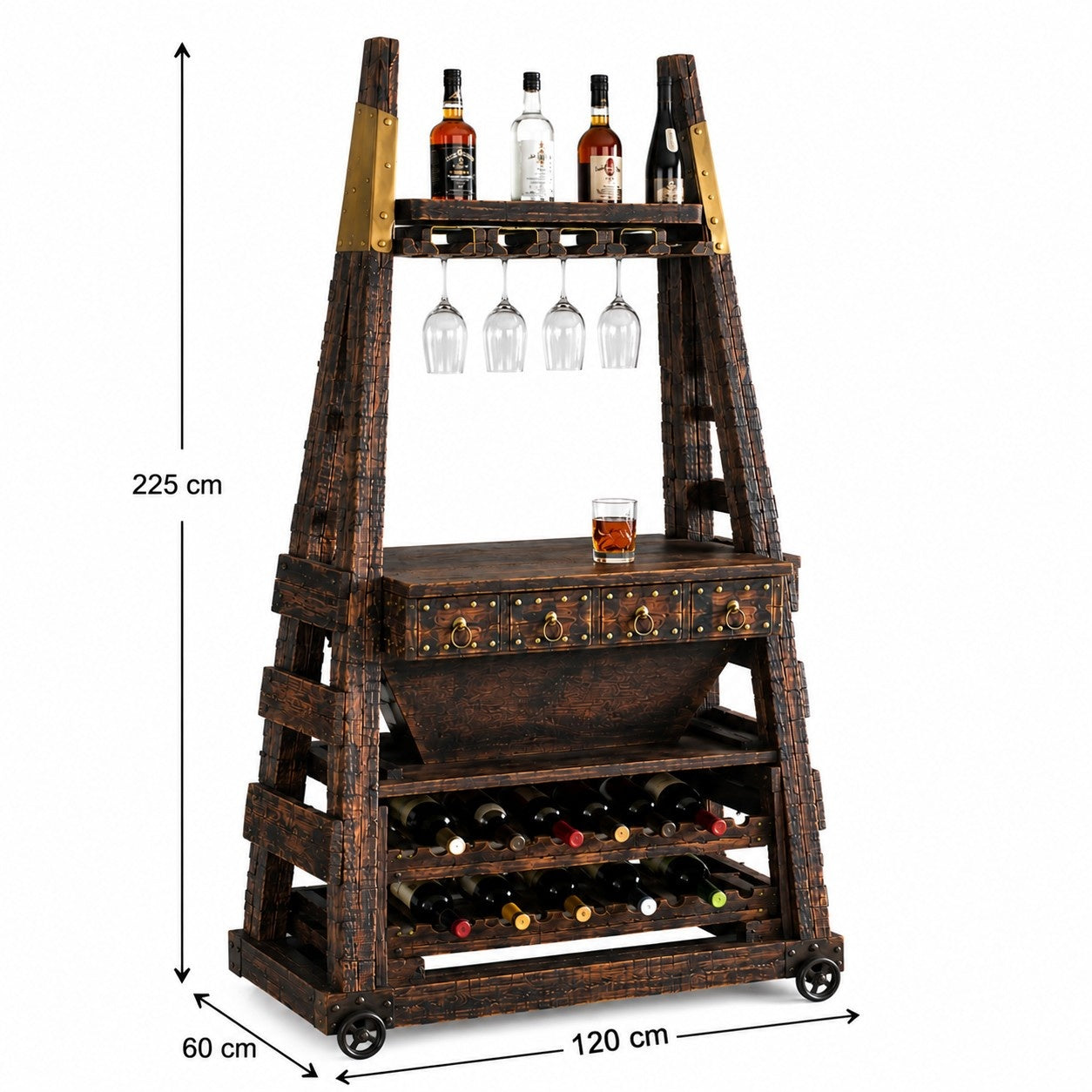Industrial Wooden Bar Counter with Wine Storage