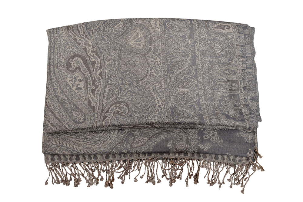 Smoky Grey Paisley Fringe Rug