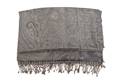 Smoky Grey Paisley Fringe Rug
