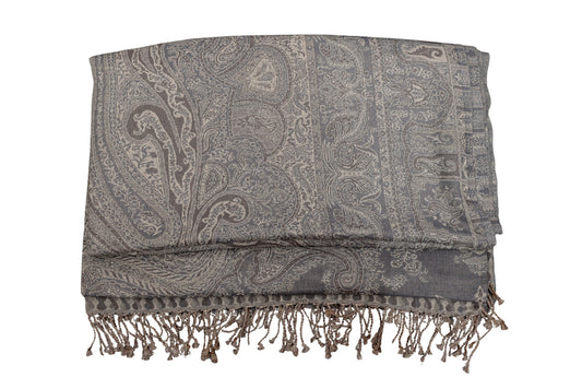 Smoky Grey Paisley Fringe Rug