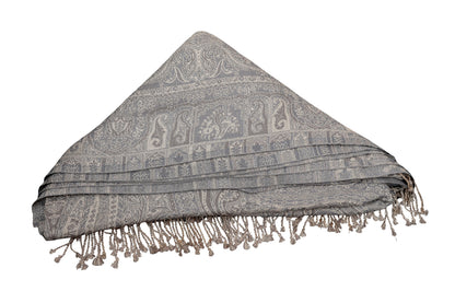Smoky Grey Paisley Fringe Rug