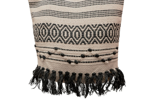 Black & Natural Bohemian Fringe Tote Bag