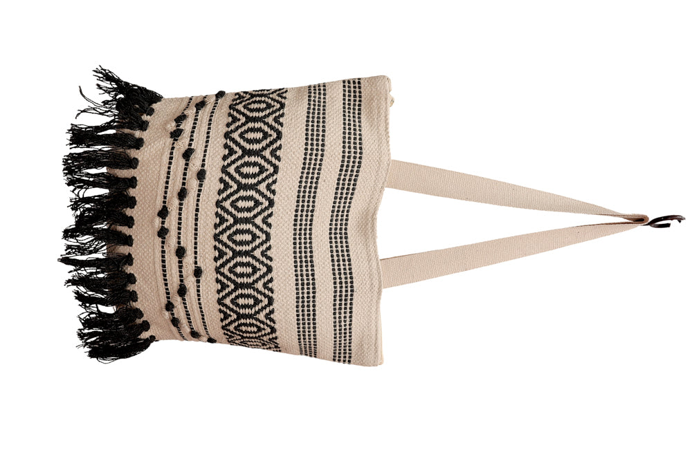 Black & Natural Bohemian Fringe Tote Bag