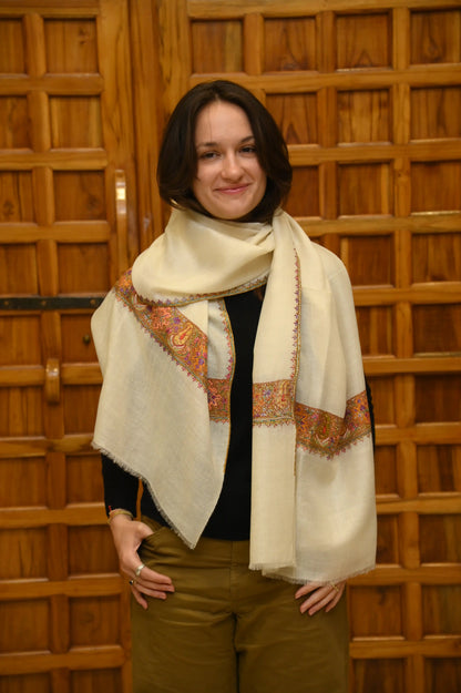Hand-Embroidered Cashmere Shawl (white)