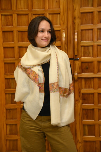 Hand-Embroidered Cashmere Shawl (white)