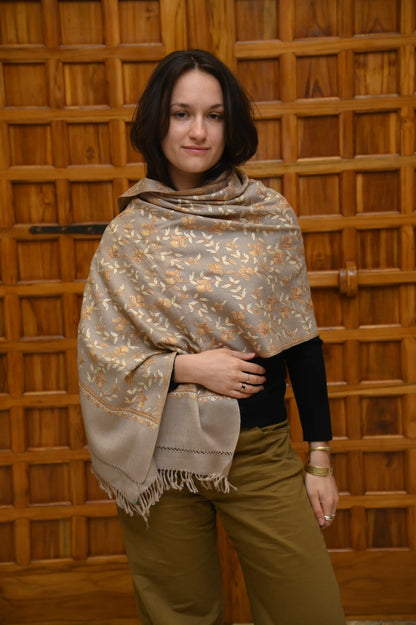 Hand-Embroidered Cashmere Shawl (gray)