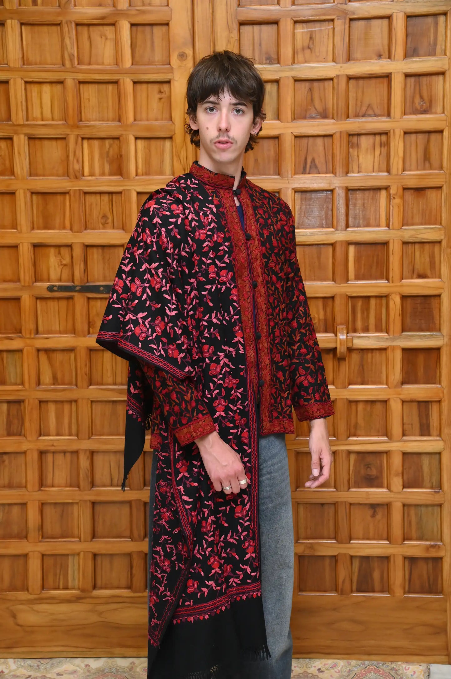 Richly Hand-Embroidered Kashmiri Coat (Red)