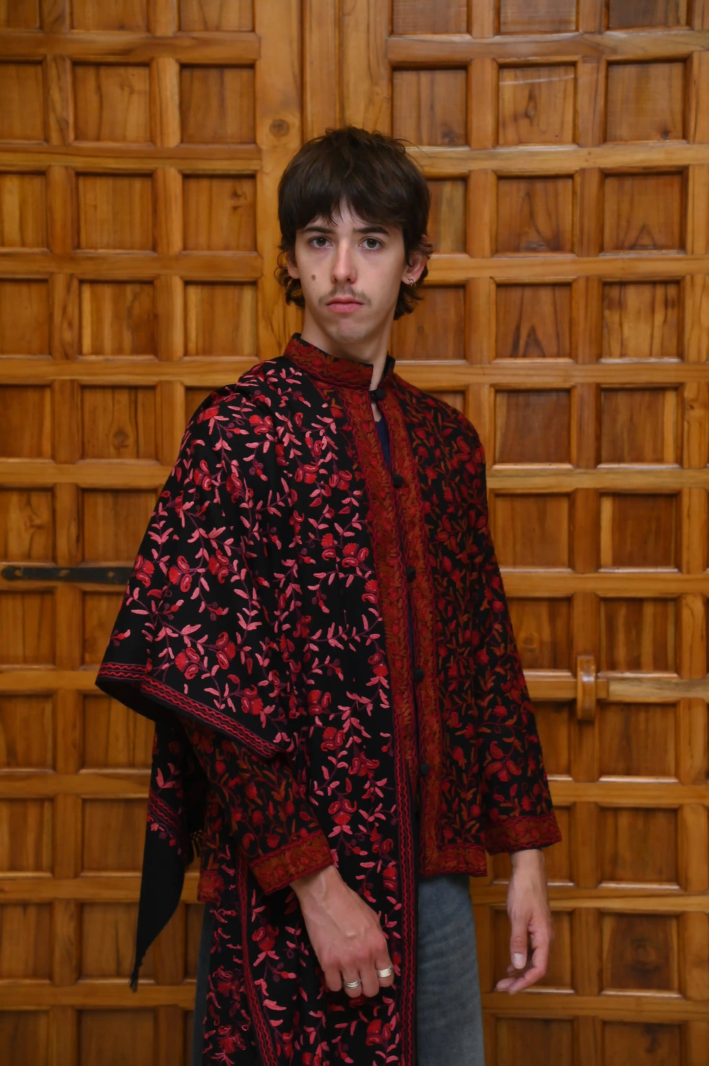 Richly Hand-Embroidered Kashmiri Coat (Red)