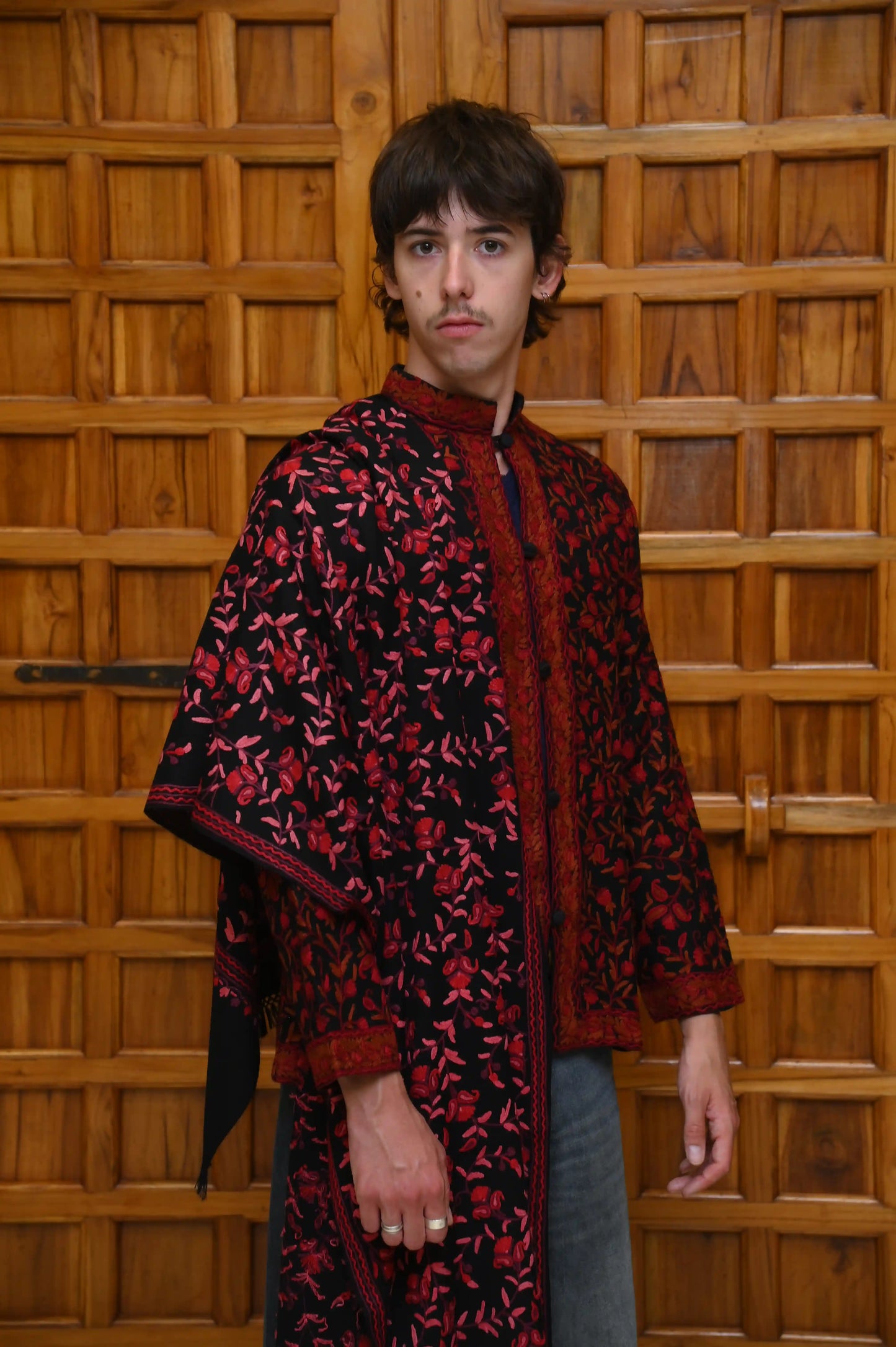 Richly Hand-Embroidered Kashmiri Coat (Red)