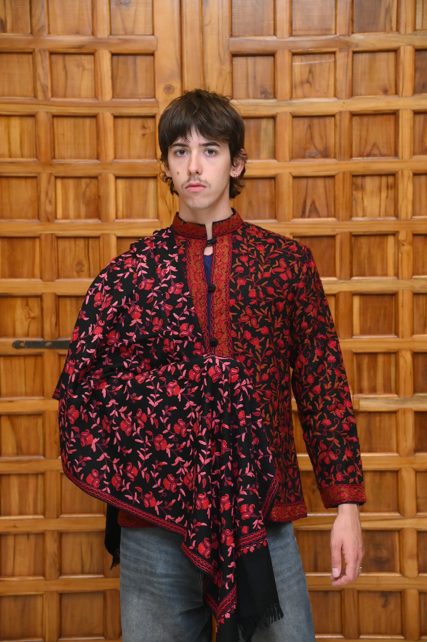Richly Hand-Embroidered Kashmiri Coat (Red)