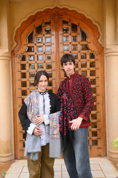 Richly Hand-Embroidered Kashmiri Coat (Red)